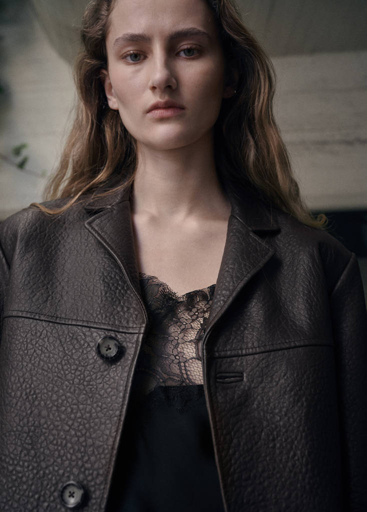 Leather jacket with buttons — Brown