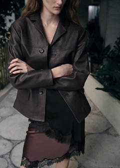 Leather jacket with buttons — Brown 6