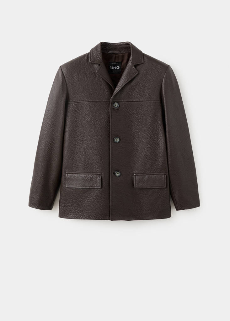 Leather jacket with buttons — Brown