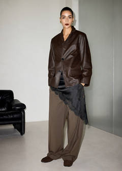 Leather jacket with buttons — Brown 19