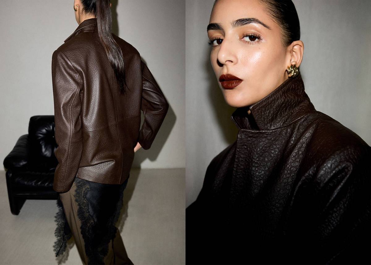 Leather jacket with buttons — Brown