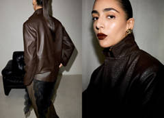Leather jacket with buttons — Brown 25