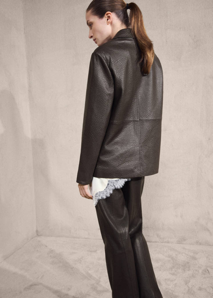 Leather jacket with buttons — Brown