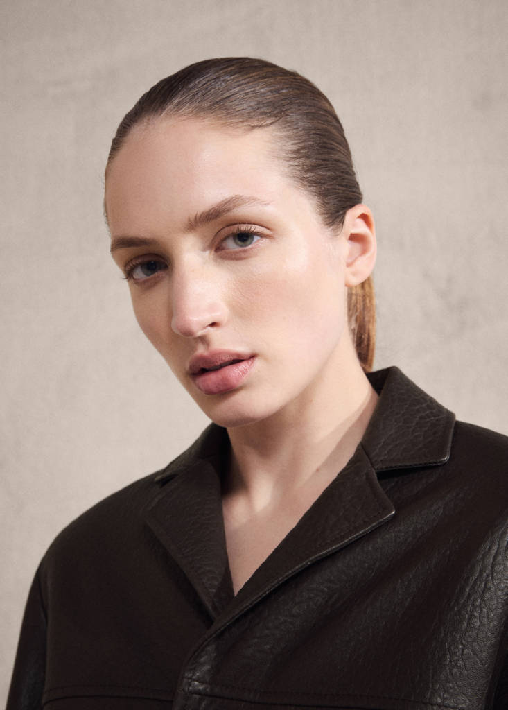 Leather jacket with buttons — Brown
