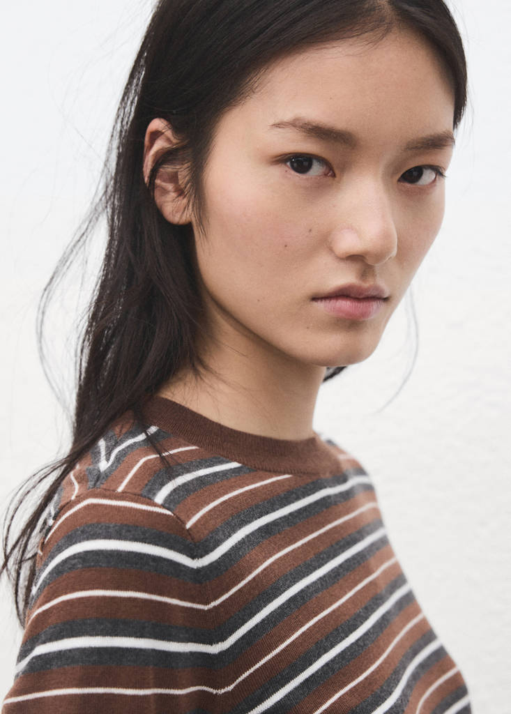 Knit striped sweater — Caramel