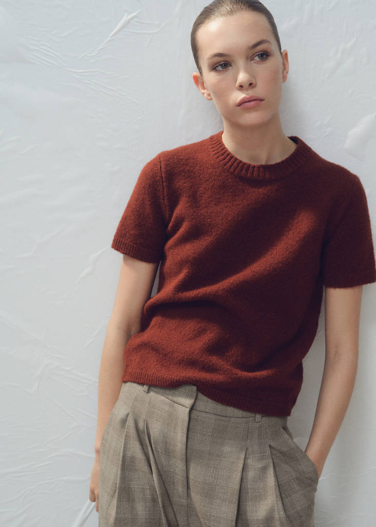 Short-sleeved knitted sweater — Burnt Orange