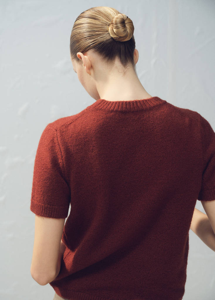 Short-sleeved knitted sweater — Burnt Orange