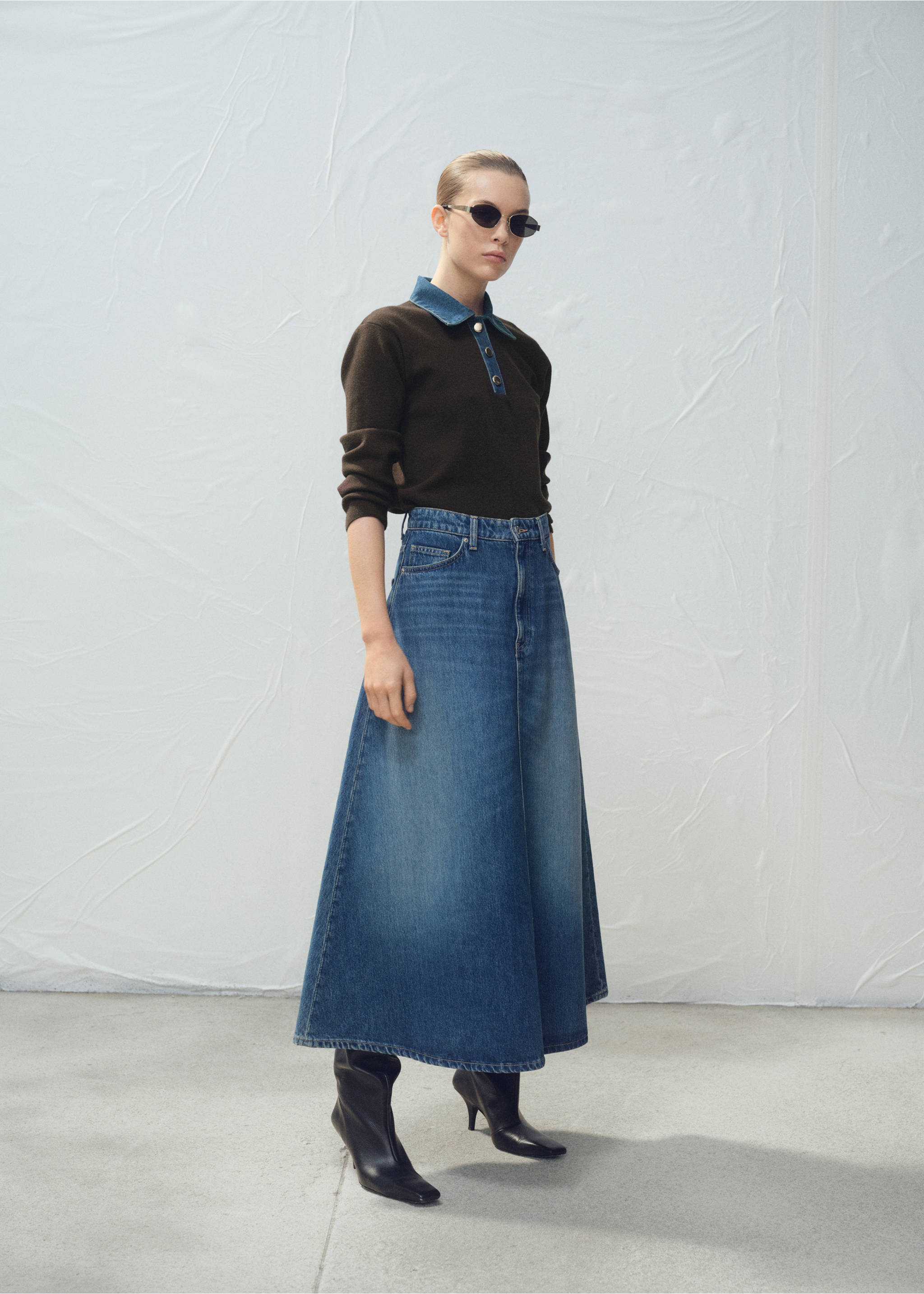 Denim midi-skirt - General plane, Dark Blue. Ref: 27091342-00.