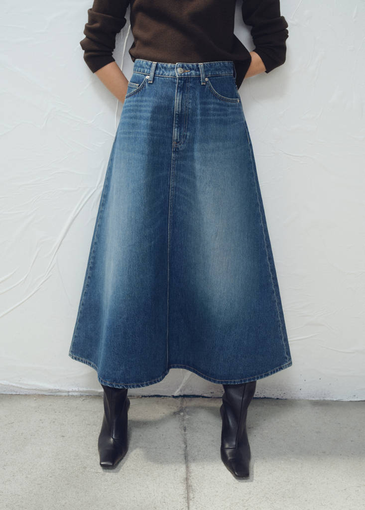 Denim midi-skirt