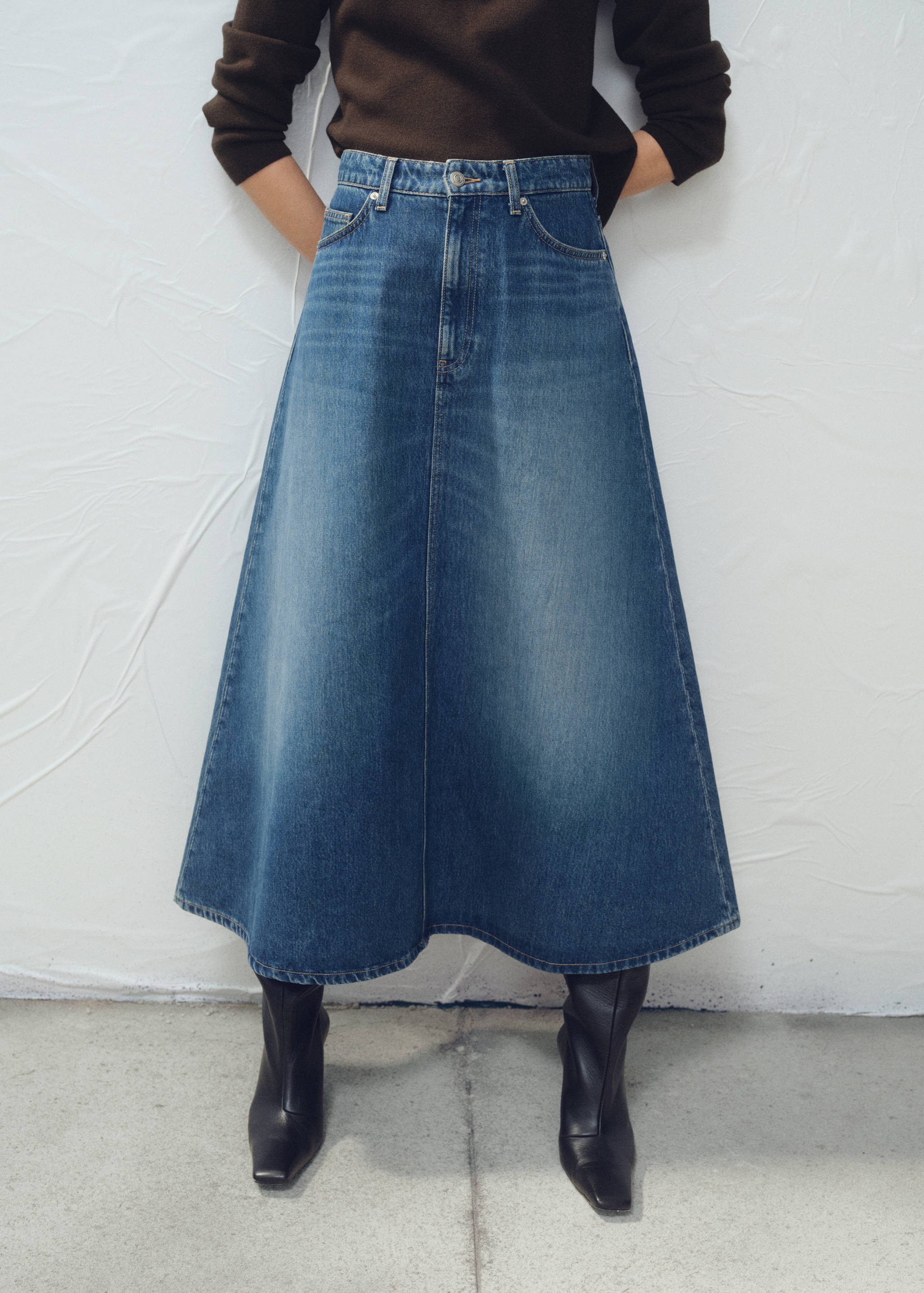 Denim midi-skirt - Medium plane