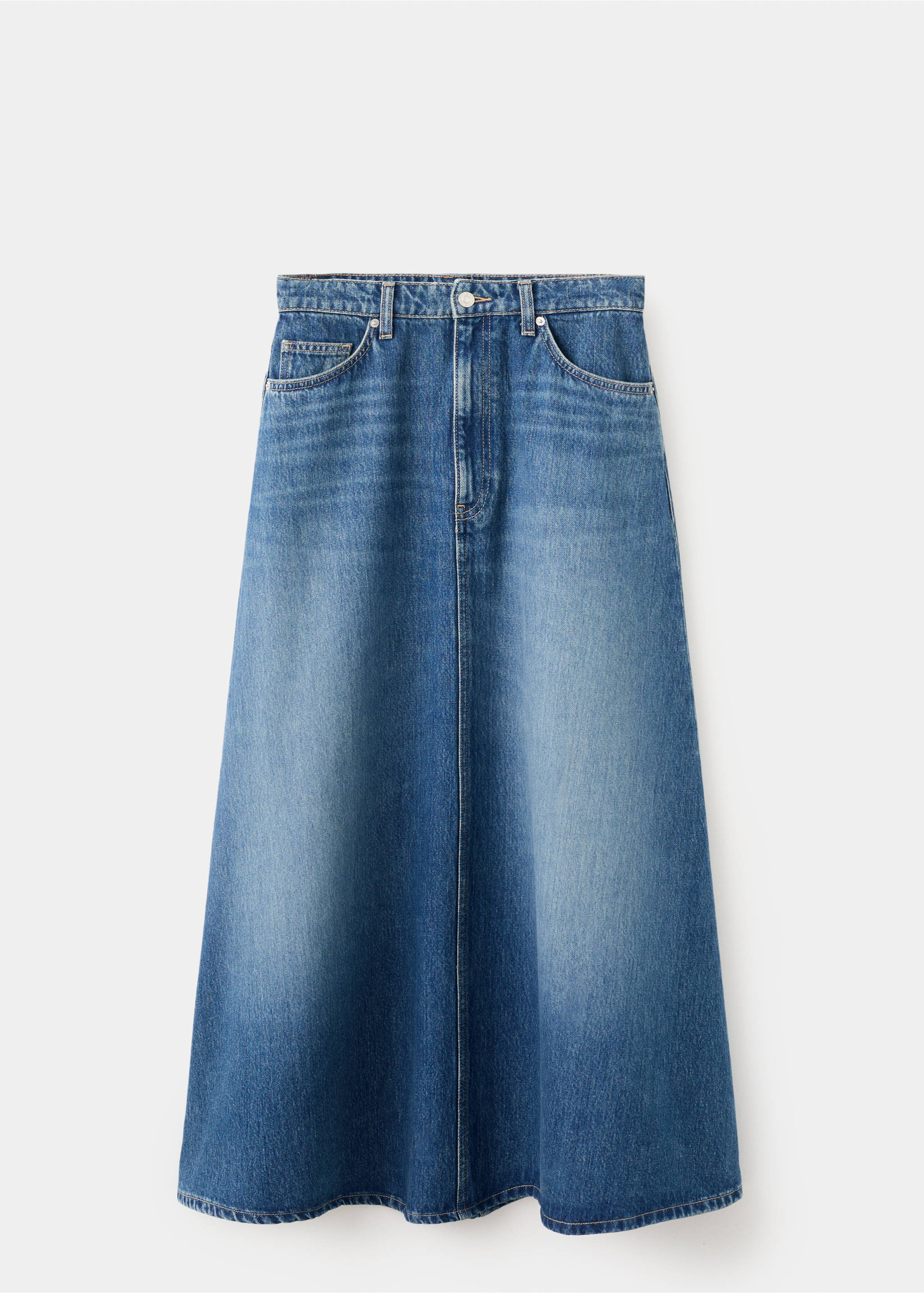 Denim midi-skirt - Article without model, Dark Blue. Ref: 27091342-00.