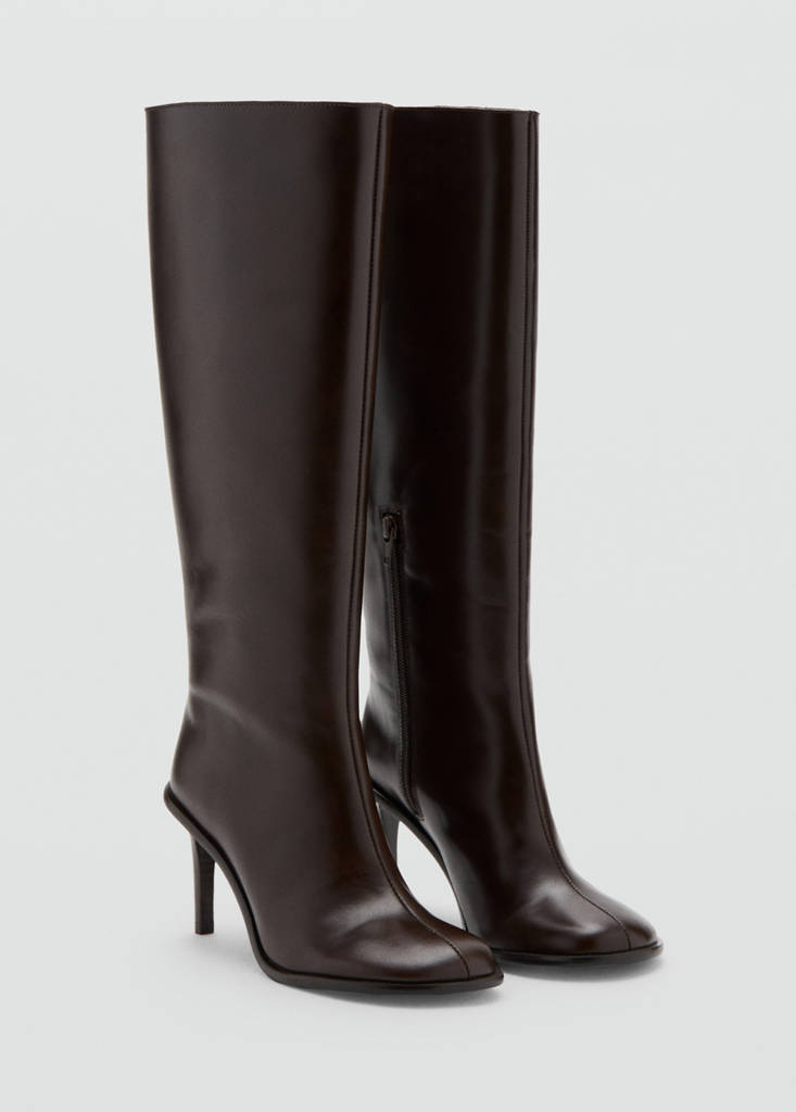 High heel leather boot — Chocolate