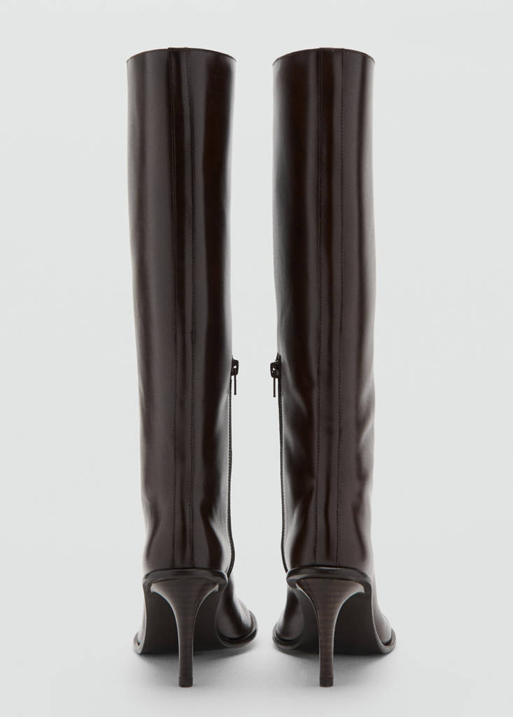 High heel leather boot — Chocolate