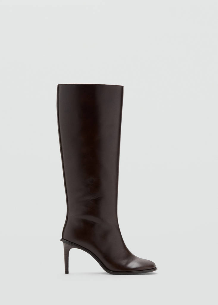 High heel leather boot — Chocolate