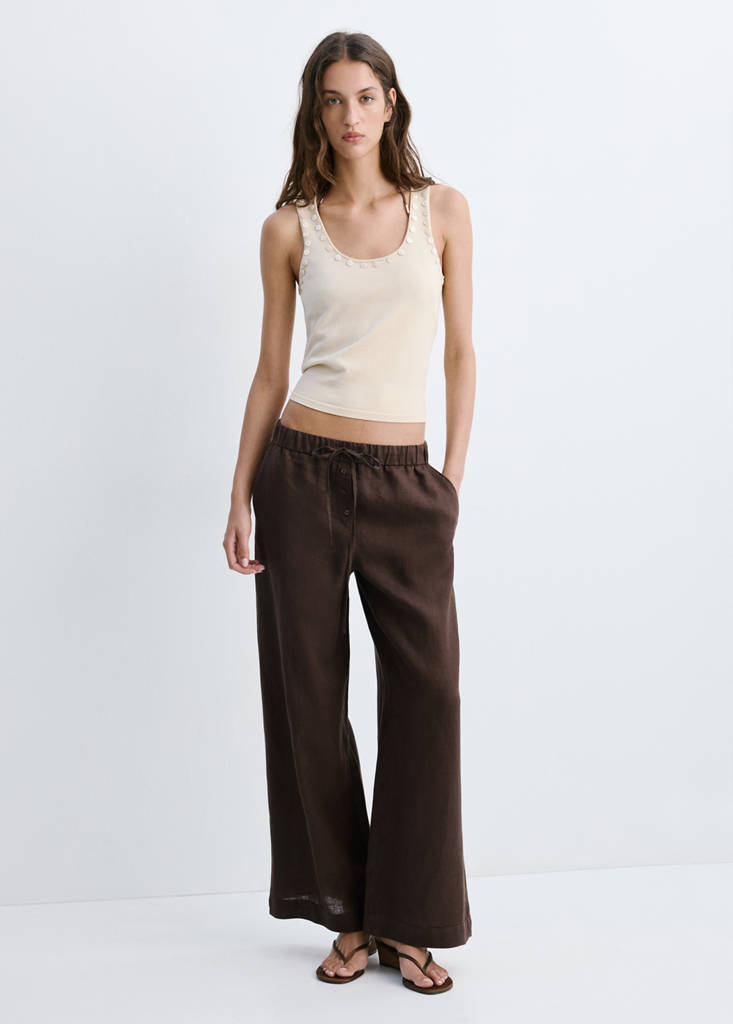 Linen trousers with buttons — Chocolate