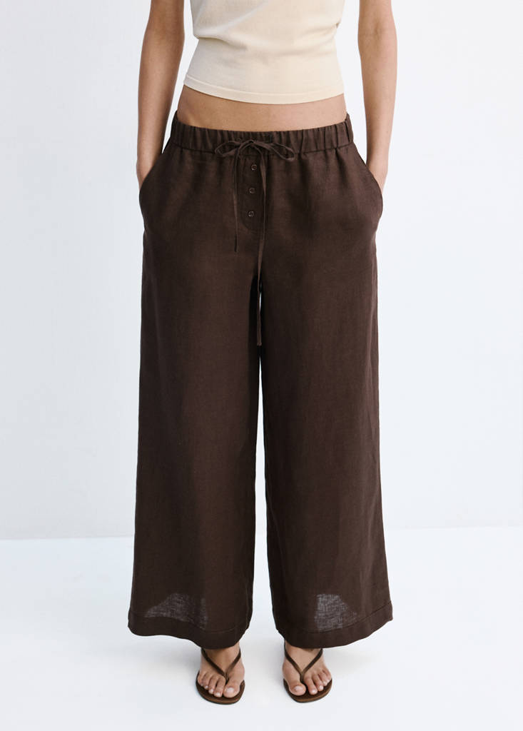 Linen trousers with buttons — Chocolate
