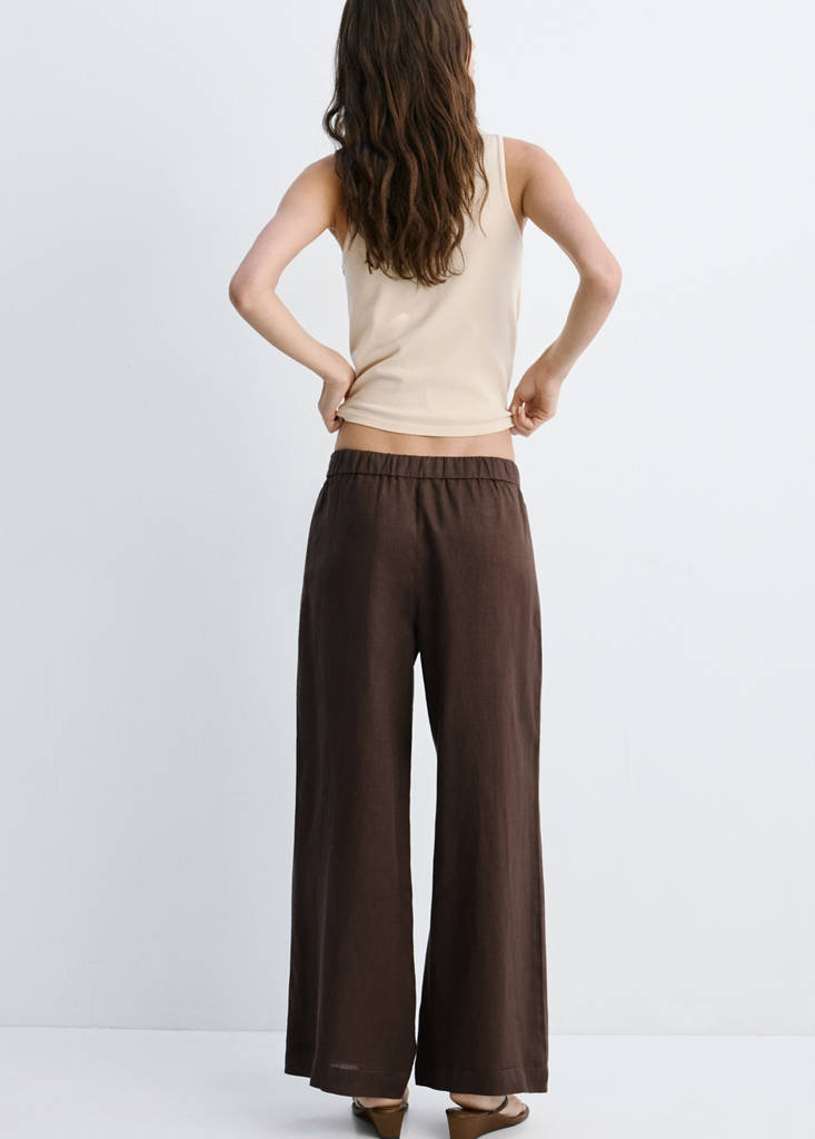 Linen trousers with buttons — Chocolate
