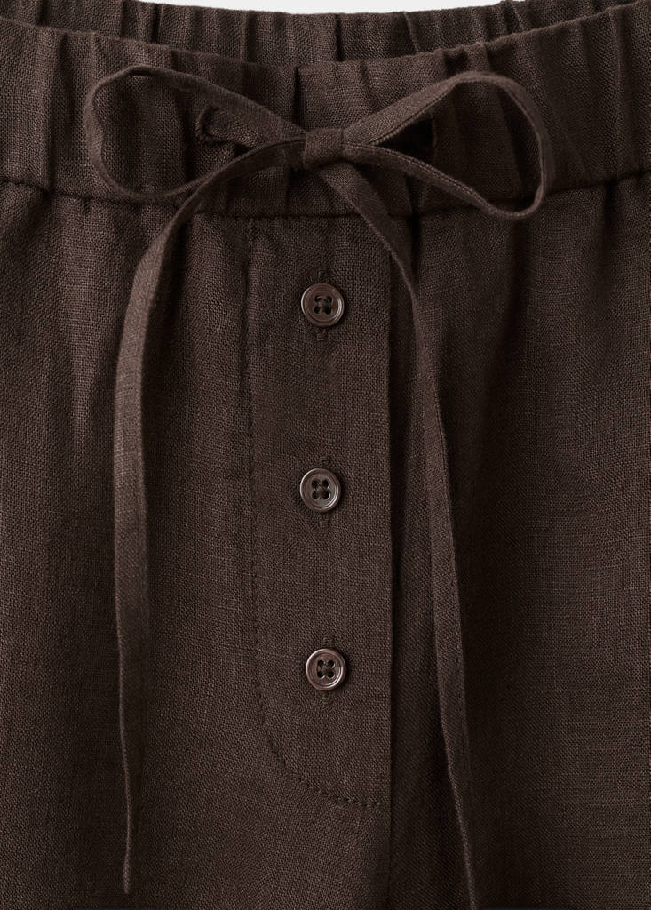 Linen trousers with buttons — Chocolate