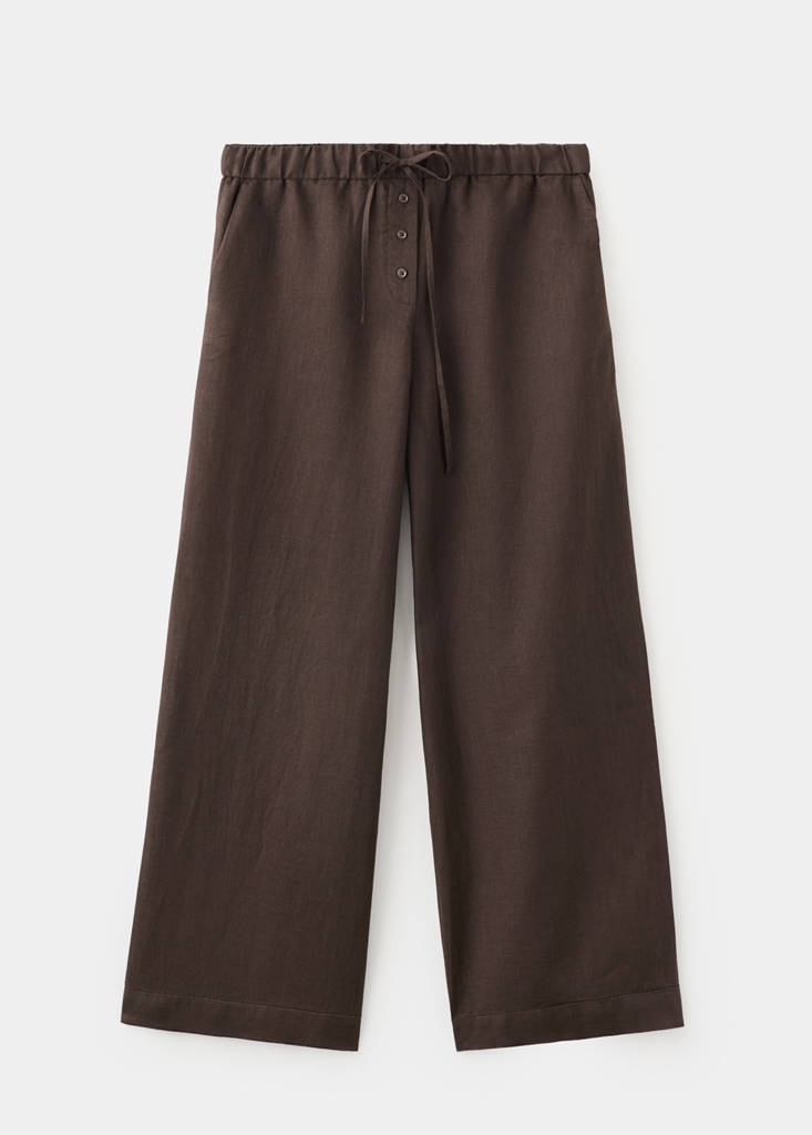 Linen trousers with buttons — Chocolate