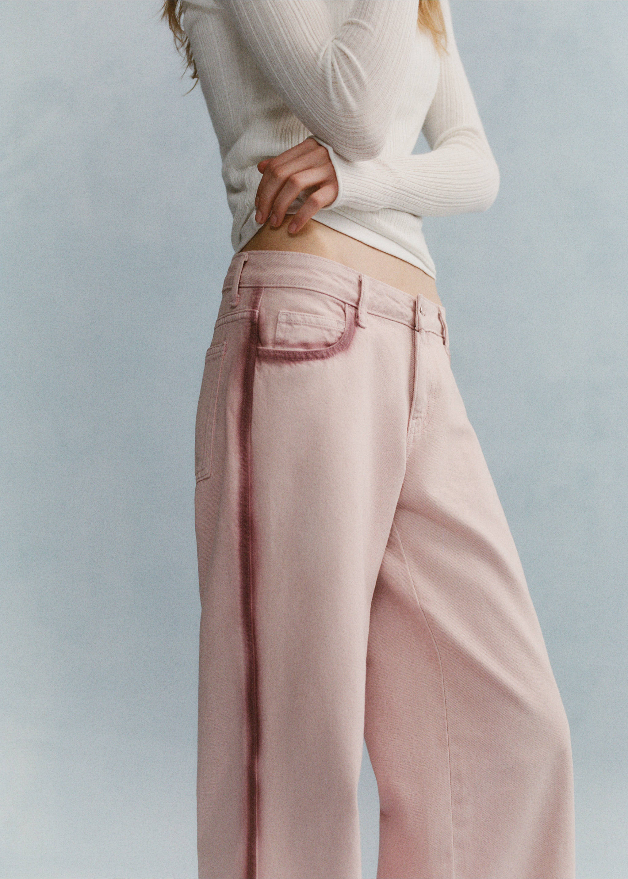 Two-tone wide leg jeans - Details of the article 6, Pale Pink. Ref: 27091508-00.