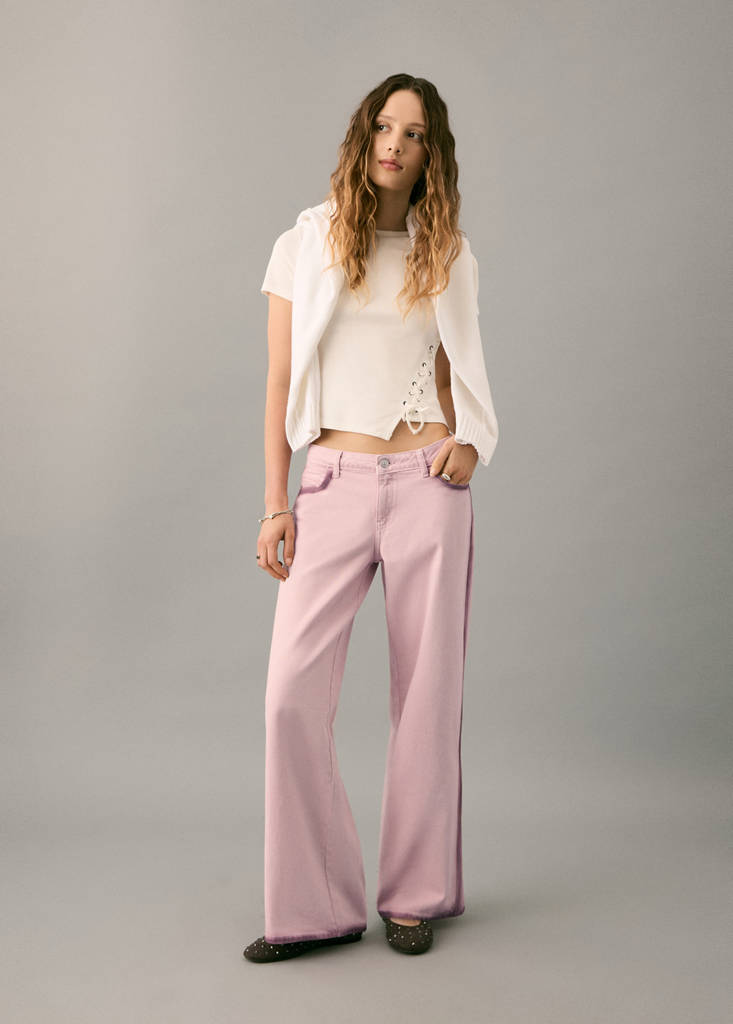 Two-tone wide leg jeans — Pale Pink