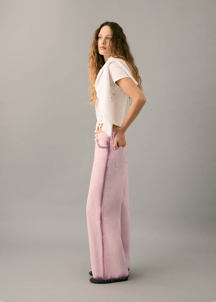 Two-tone wide leg jeans — Pale Pink