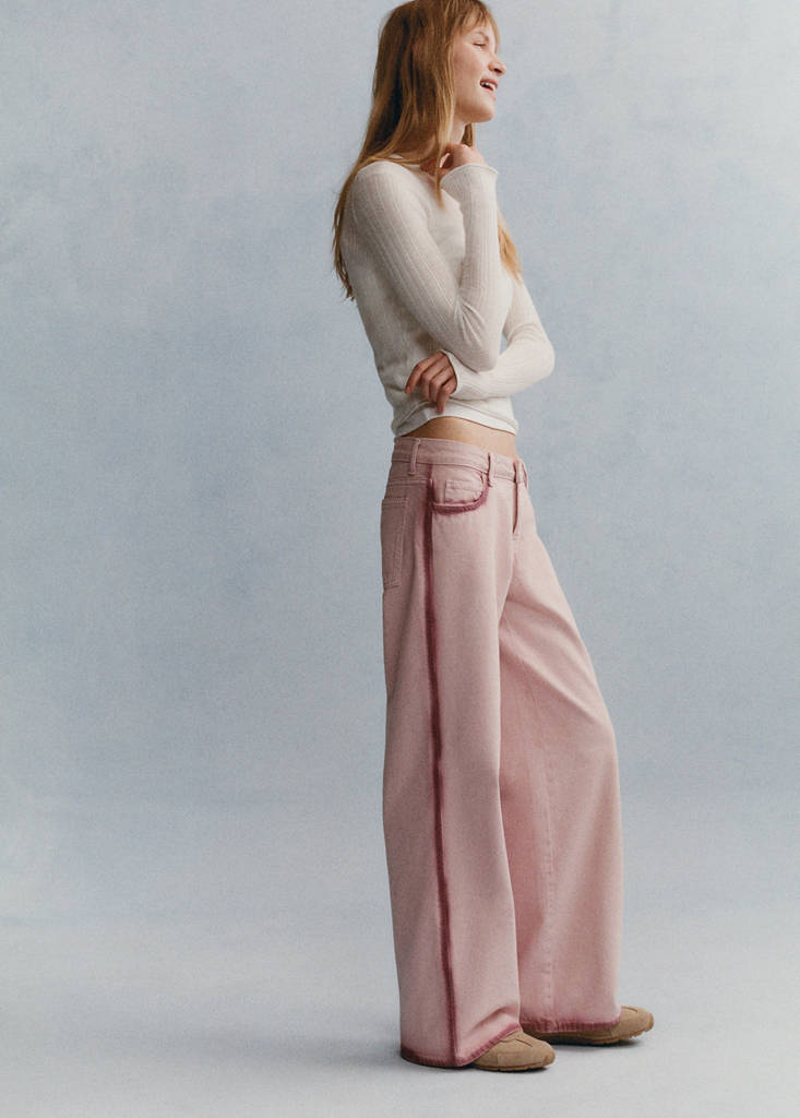Two-tone wide leg jeans — Pale Pink