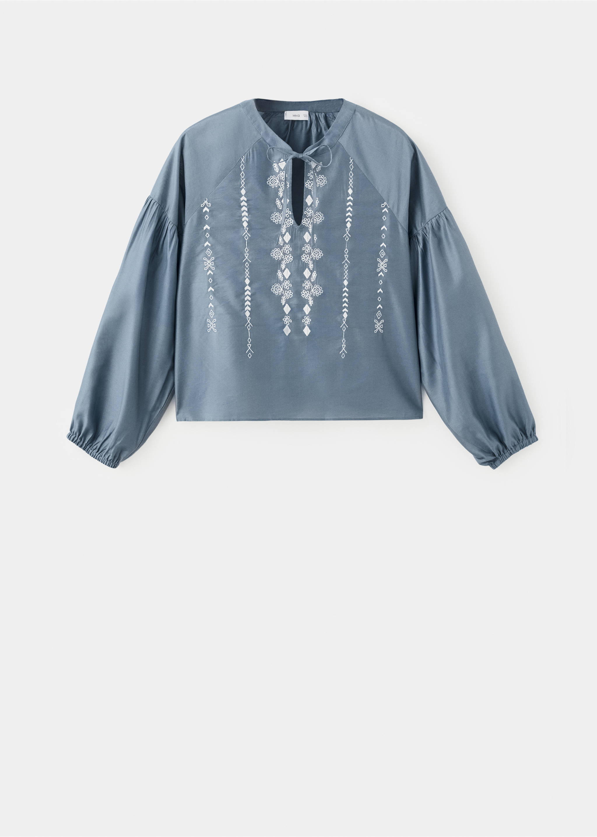 Embroidered blouse with bow - Article without model, Sky Blue. Ref: 27091509-00.