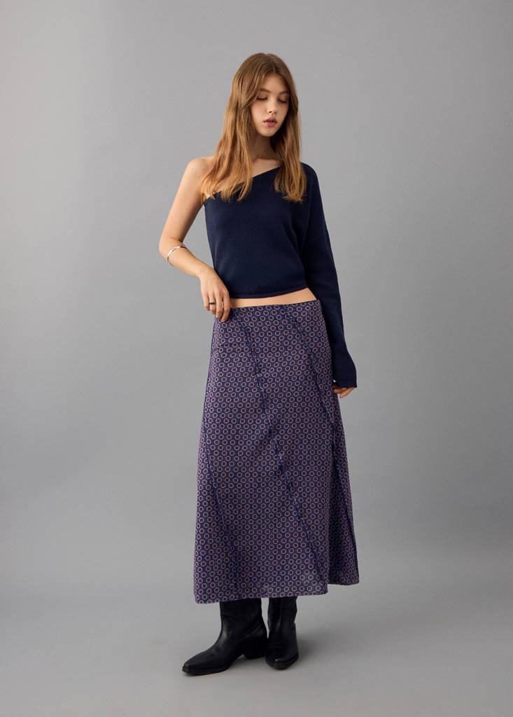 Floral long skirt — Navy