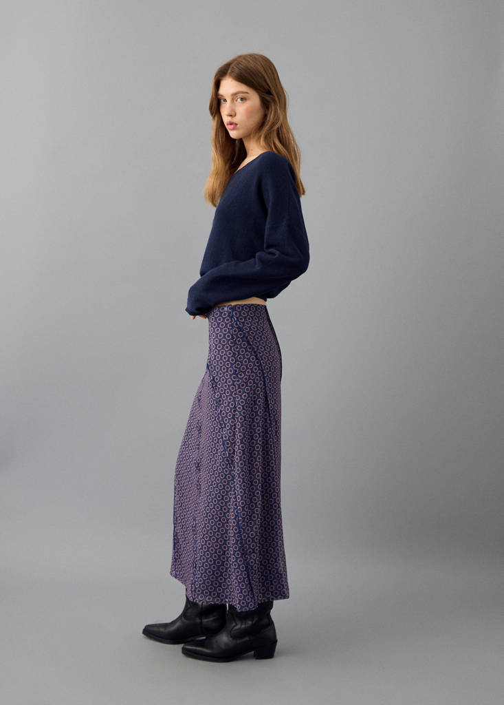 Floral long skirt — Navy