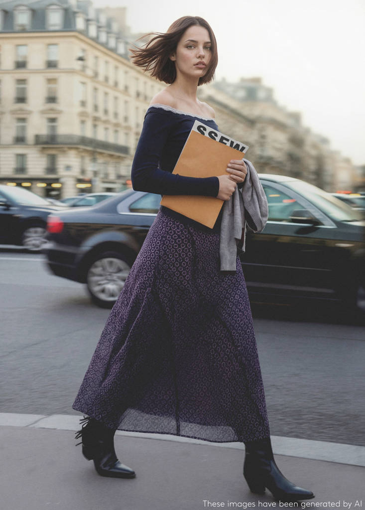 Floral long skirt — Navy
