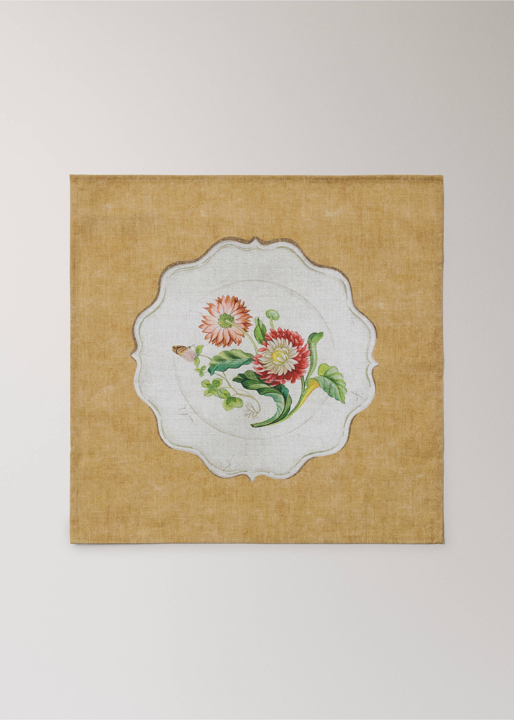 Cotton napkins with vintage porcelain elements - Article without model, Mustard. Ref: 27091516-00.