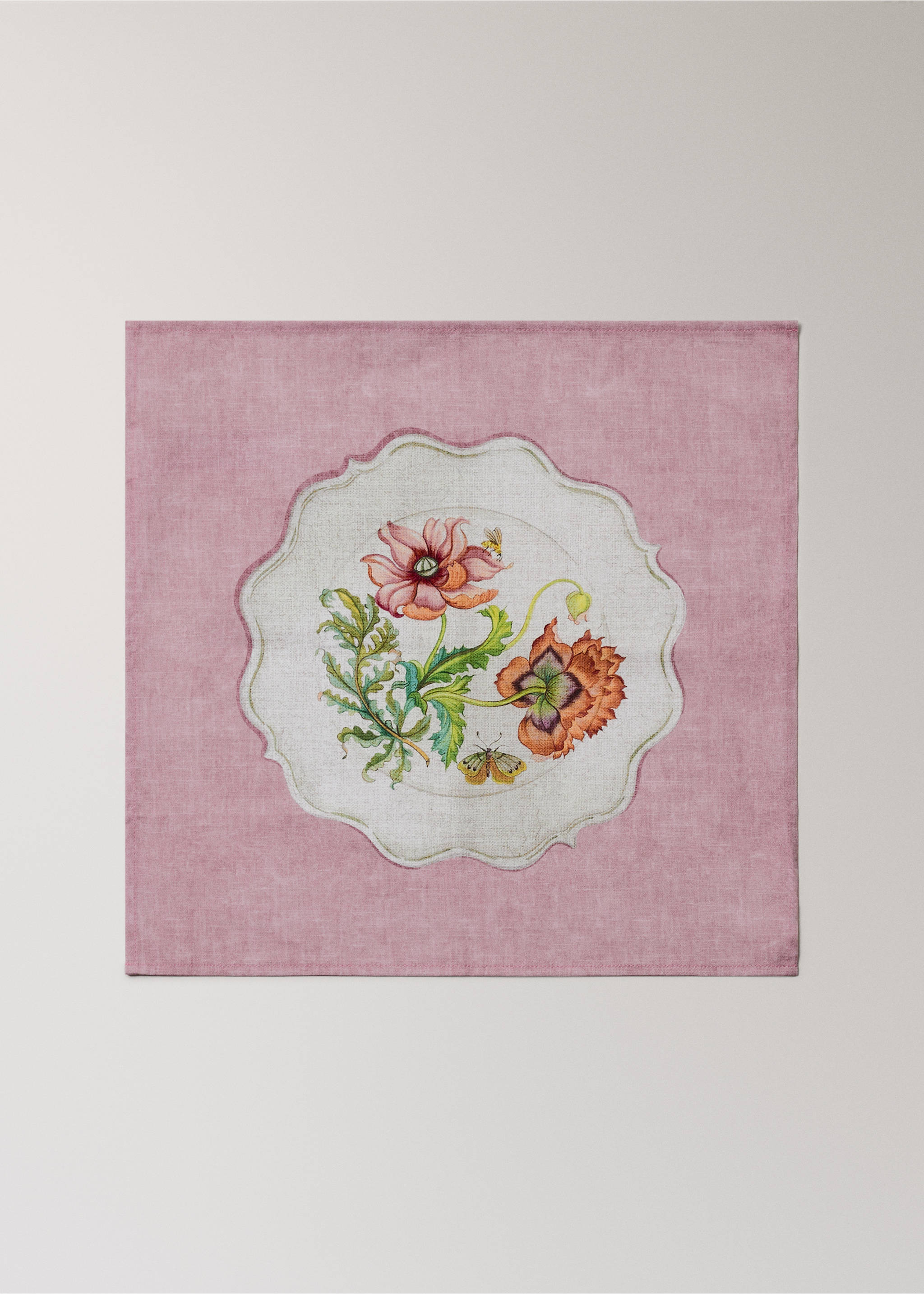 Cotton napkins with vintage porcelain elements - Article without model, Pink. Ref: 27091516-00.
