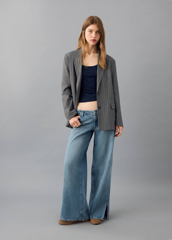 Pinstripe suit jacket — Grey