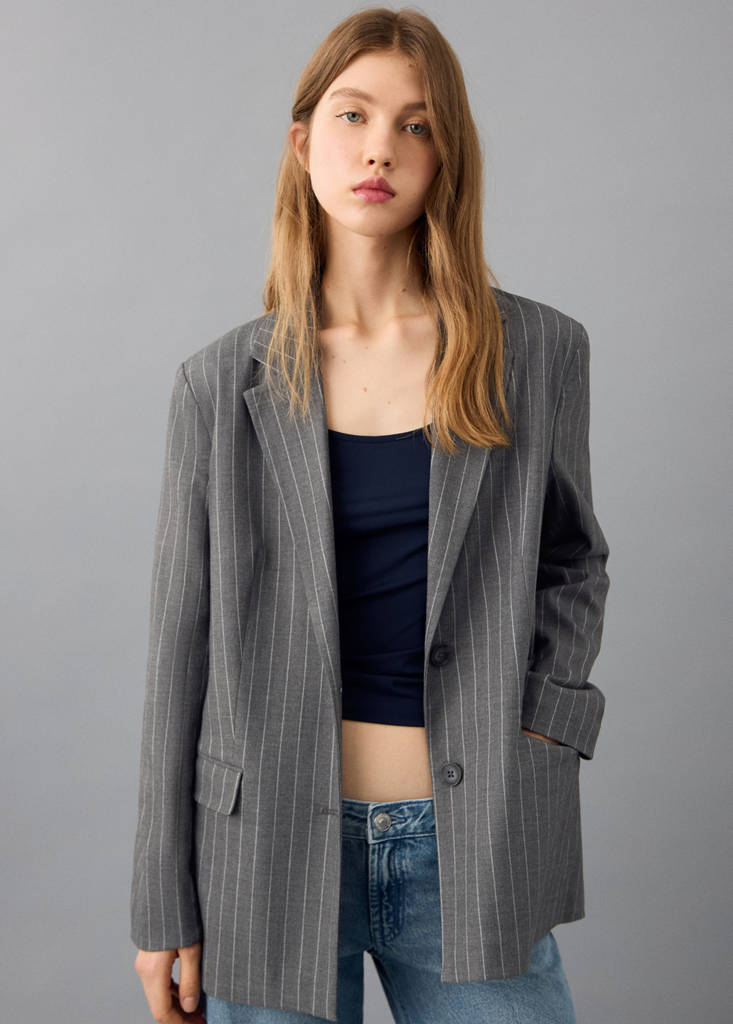 Pinstripe suit jacket — Grey