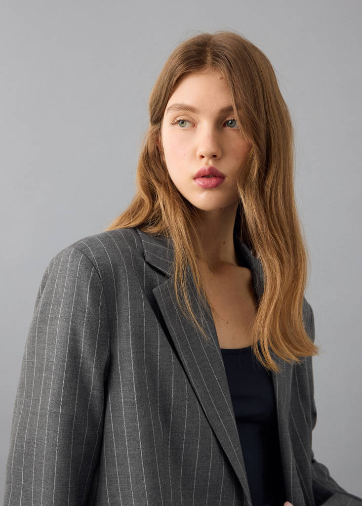 Pinstripe suit jacket — Grey