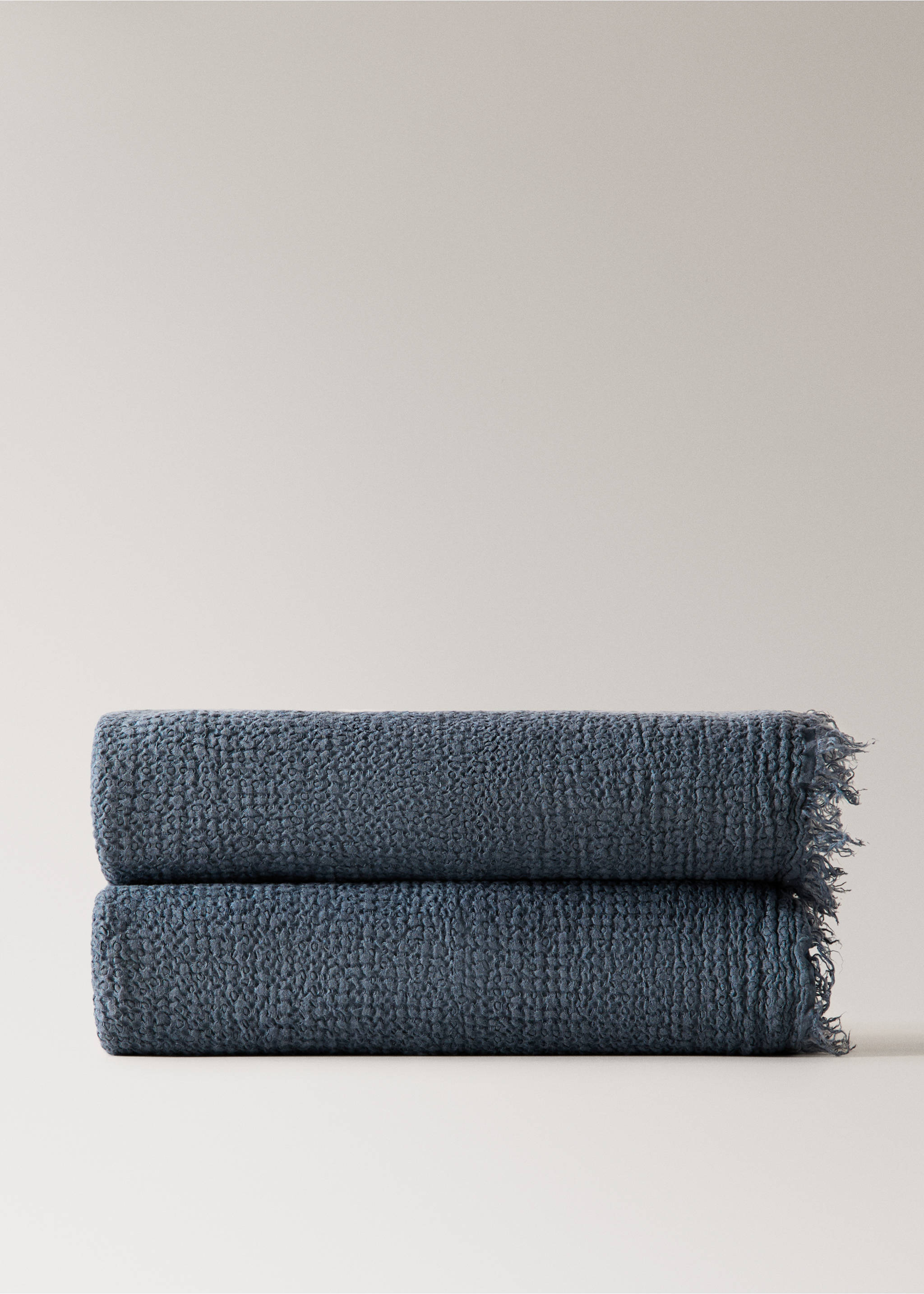 100% linen frayed blanket - Article without model, Indigo Blue. Ref: 27091524-00.