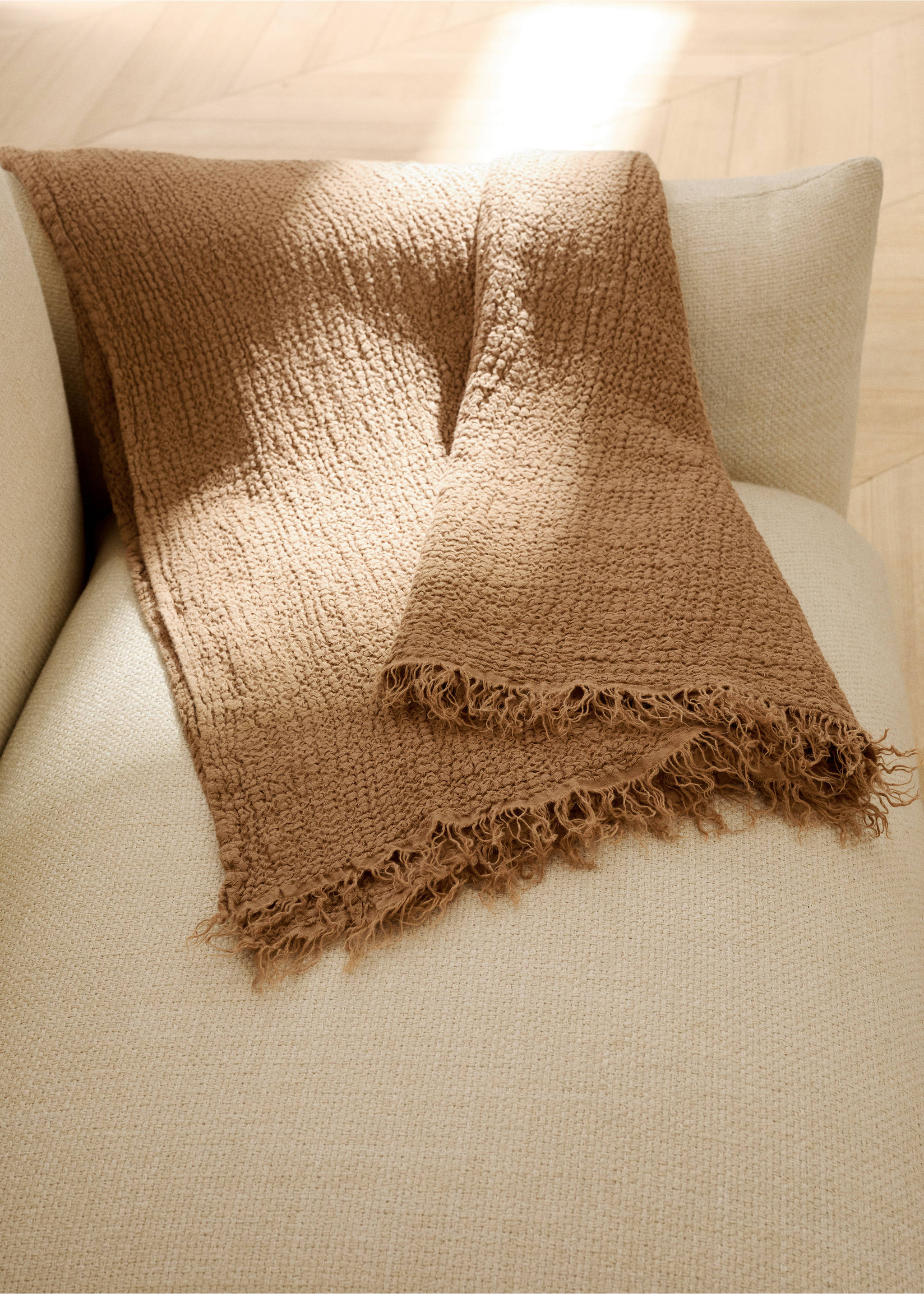 100% linen frayed blanket - General plane, Russet. Ref: 27091524-00.