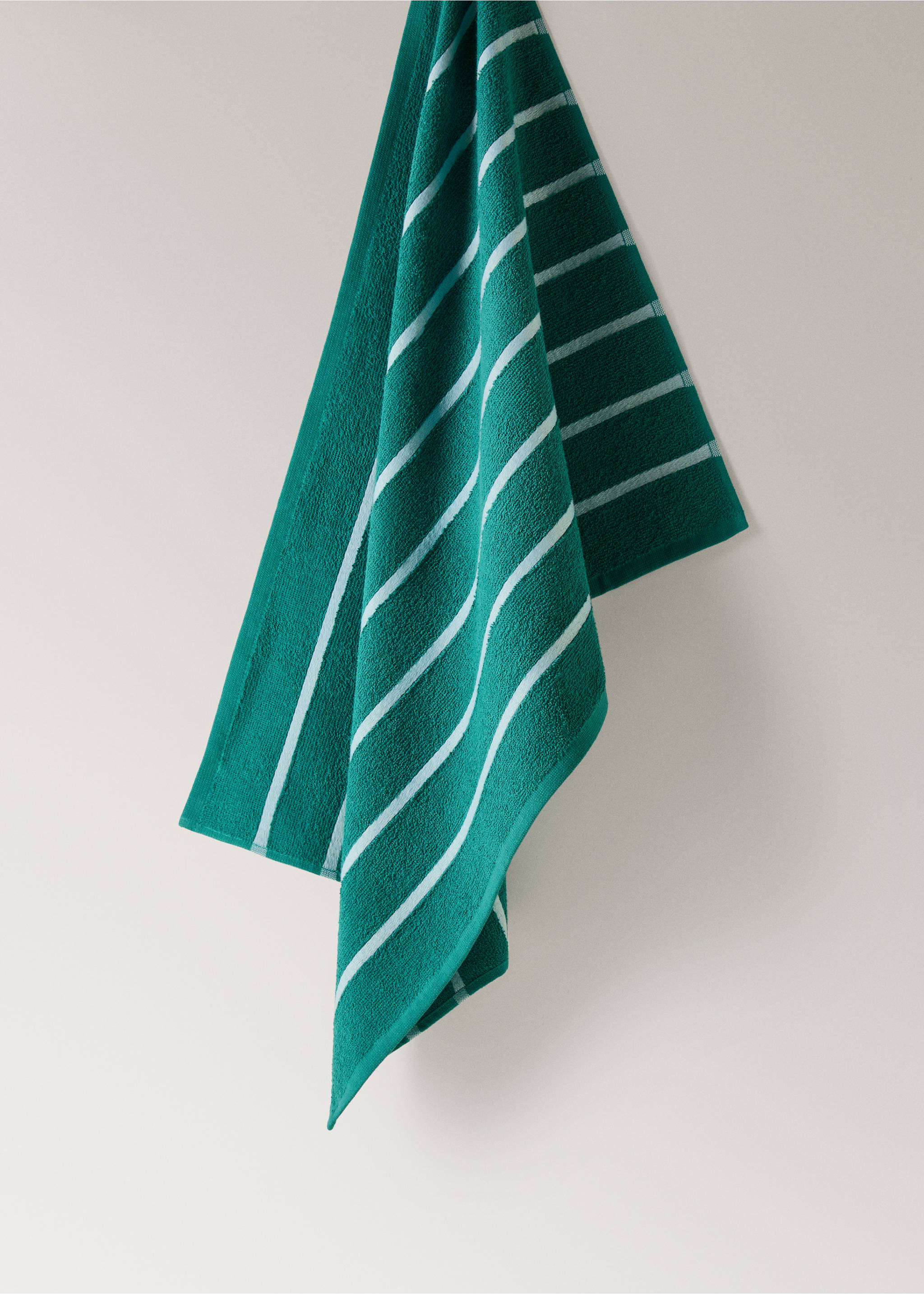 Contrast stripe terry cotton towel - Article without model, Green. Ref: 27091530-00.