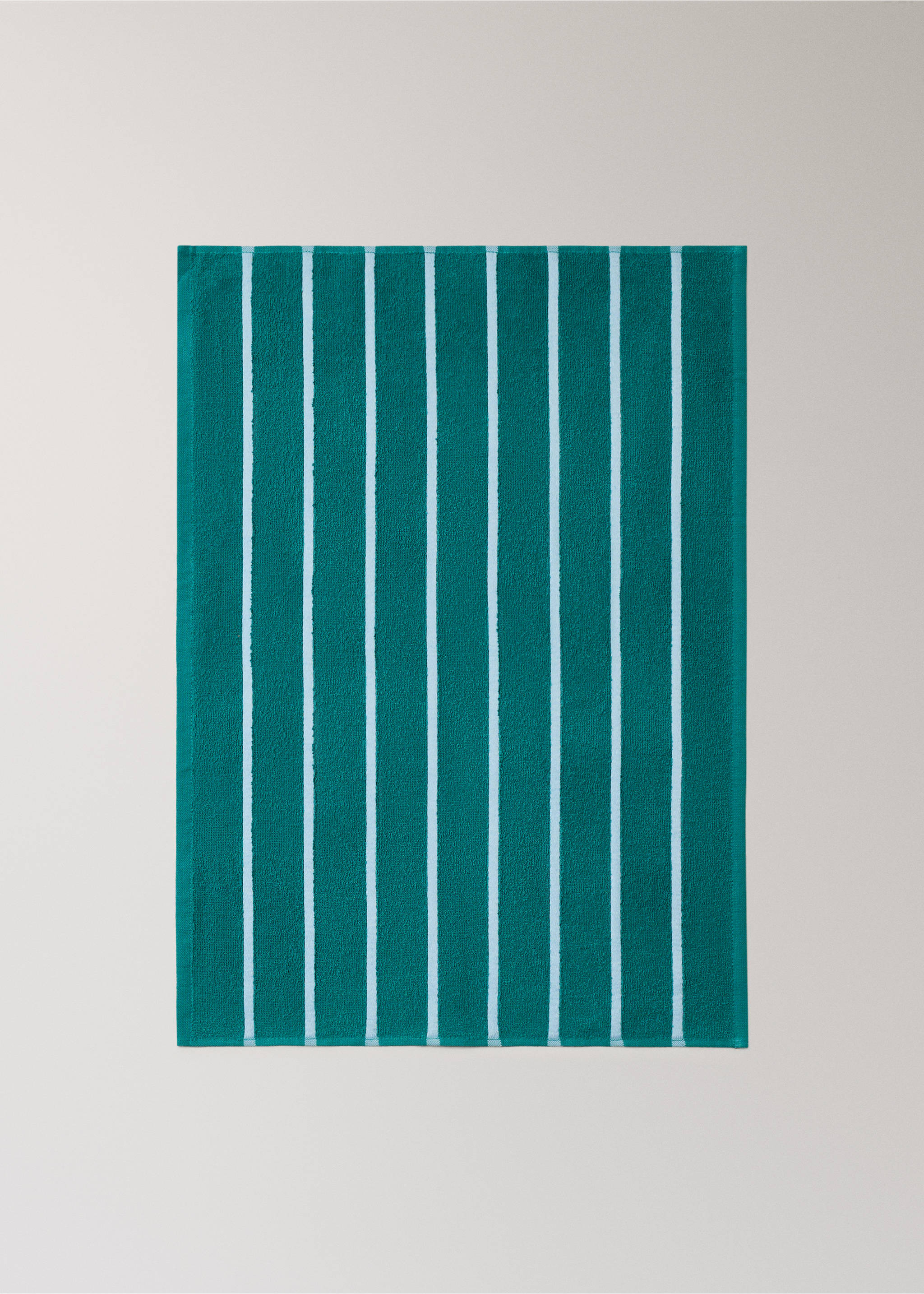 Contrast stripe terry cotton towel - Details of the article 2, Green. Ref: 27091530-00.