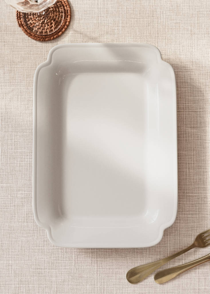 Large embossed earthenware dish — White
