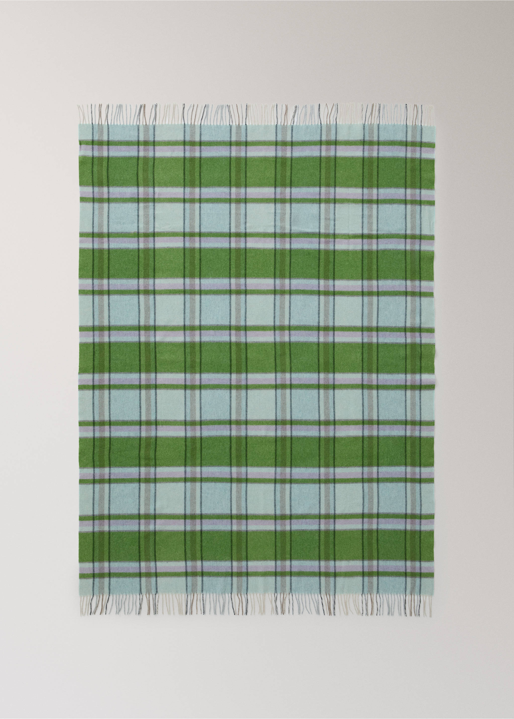 Вълнено одеяло с акцент на каре и ресни по края - Данни за артикула 3, Синьо. Ref: 27091532-00.