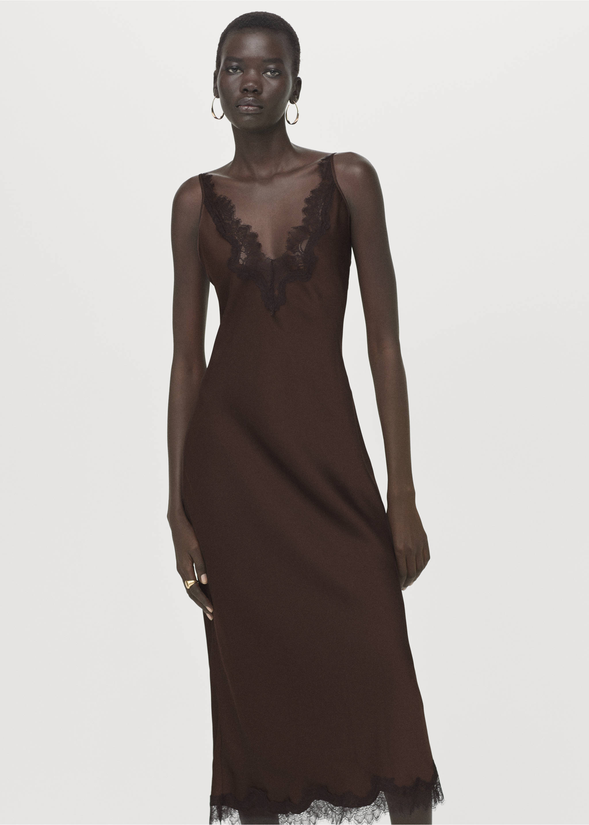 Robe style lingerie satinée - Détail de l'article 2, Marron. Ref: 27091533-00.