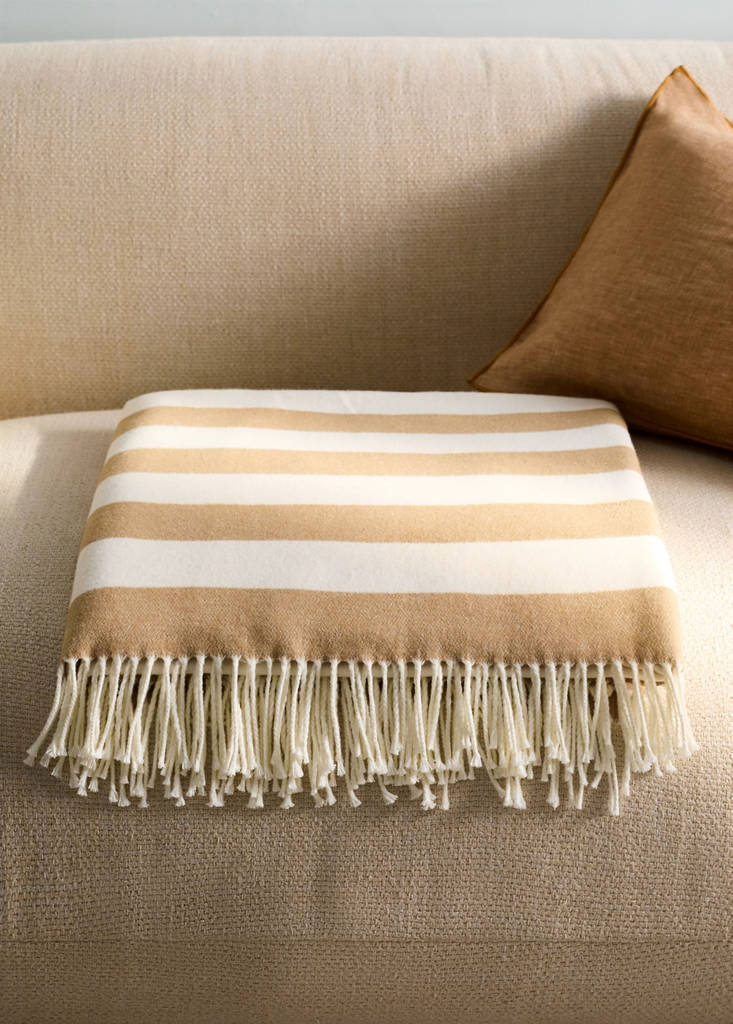 Striped cotton throw with tassels — Yellow