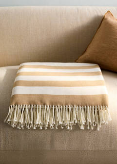 Striped cotton throw with tassels — Yellow 1