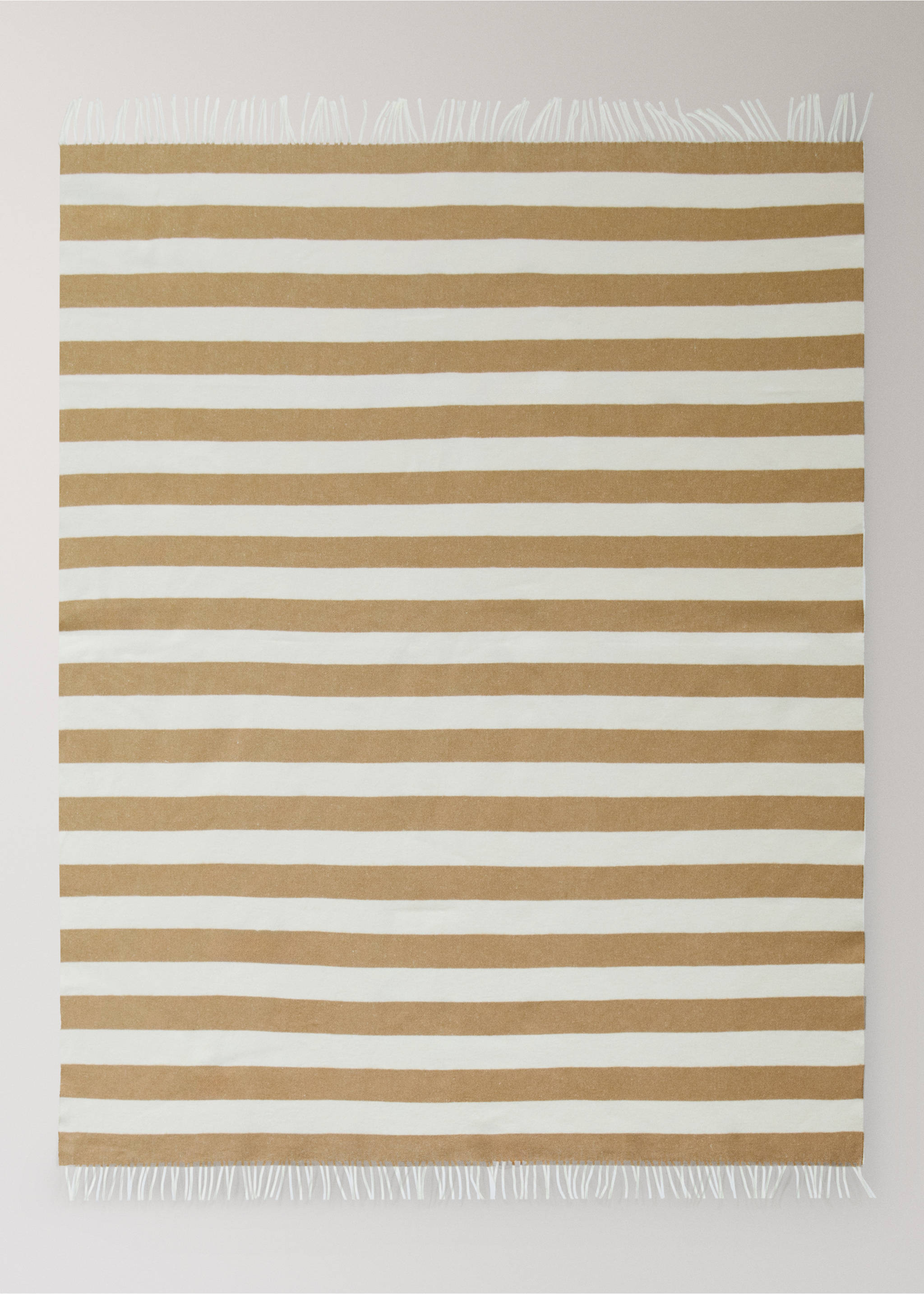 Manta de algodão às riscas com franjas - Pormenor do artigo 3, Amarelo. Ref: 27091536-00.