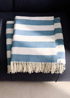 Striped cotton throw with tassels — Blue 1