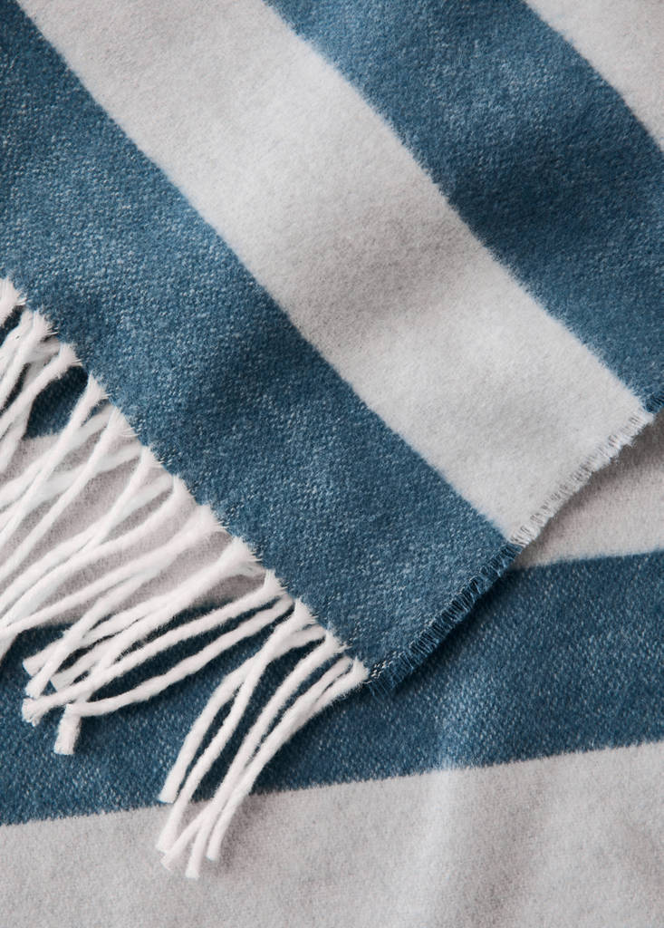 Striped cotton throw with tassels — Blue