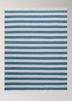 Striped cotton throw with tassels — Blue 4
