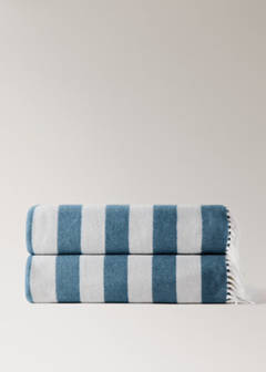 Striped cotton throw with tassels — Blue 5